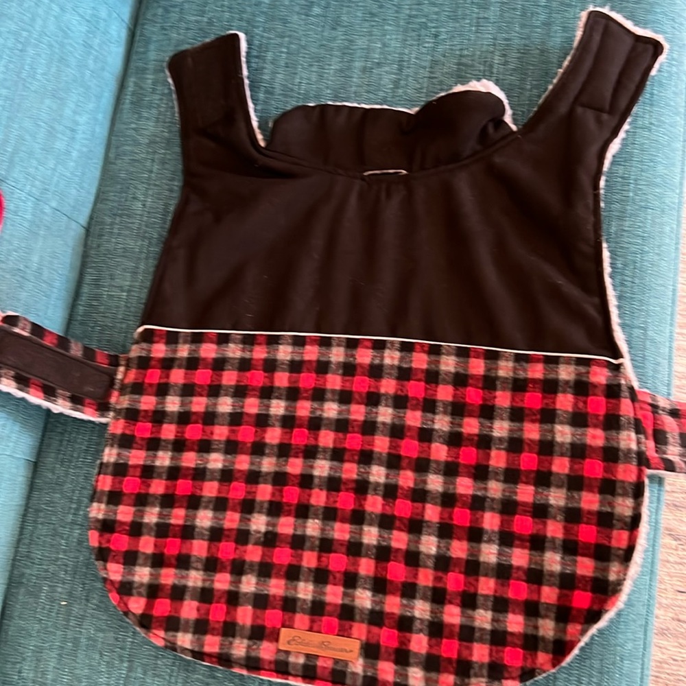Eddie Bauer plaid and solid large dog coat